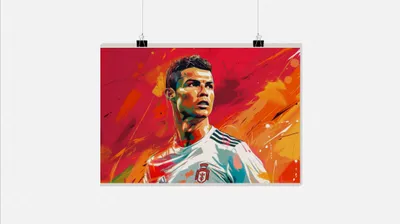 Produktbild von Cristiano Ronaldo Poster - Fußball Poster - Weißes Trikot Poster - Porträt Poster - Pop Art Poster - 91x61cm - Perfekt zum Einrahmen