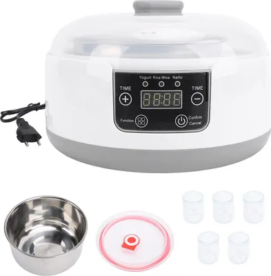 Productafbeelding van Elektrische yoghurtmaker, 1,2 liter, voor het maken van zelfgemaakte natto, kleine incubator voor thuisgebruik met glazen potten, roestvrijstalen binnenkant, EU-stekker, 100–240 V