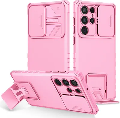 Immagine prodotto di Custodia per Samsung Galaxy S23 Ultra a doppio strato robusta, protezione militare con kickstand e protezione fotocamera scorrevole Rosa