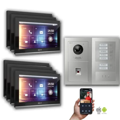 Produktbild von Goliath IP Video Türsprechanlage: 10-Zoll 7 Familienhaus, Fingerprint, Anzeige, Silber : 10 Zoll Schwarz : Unterputzdose Monitor Farbe: 10 Zoll Schwarz Montage: Unterputzdose