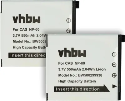 Produktbild von vhbw 2x Akku Ersatz für Casio NP-60 für Kamera (550 mAh, 3,6 V, Li-Ion)