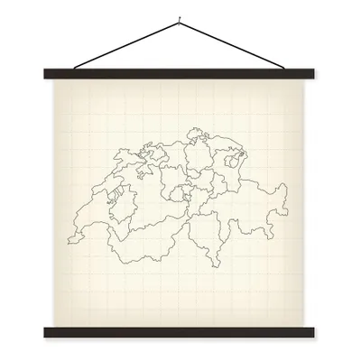 Produktbild von MuchoWow® Textilposter Karte der Schweiz mit Linien auf einem Gitter 120x120 cm mit schwarzem Rahmen - Aufhängungsset