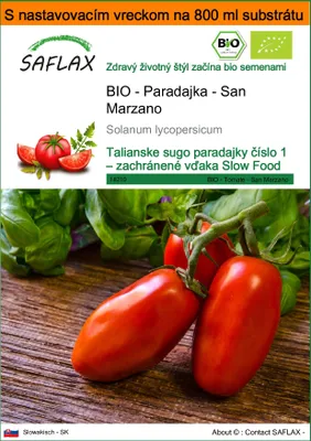 Obrázok produktu pre SAFLAX Garden in the bag - BIO - Paradajka - San Marzano - Solanum lycopersicum - 15 Semená - S pestovateľským substrátom v praktickom samostaviteľnom vrecku