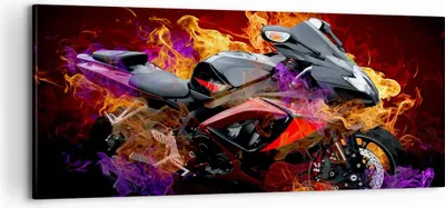Produktbild von Bild auf Leinwand - Leinwandbild - Motorrad Feuer Abstraktion - 100x40cm - Wand Bild - Wanddeko - Leinwanddruck - Bilder - Kunstdruck - Wanddekoration - Leinwand bilder - Wandkunst - AB100x40-0177