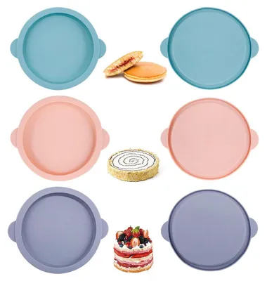 Image de Moules en silicone ronds, lot de 6, diamètre 10 cm, antiadhésifs, pour friteuse à air et four