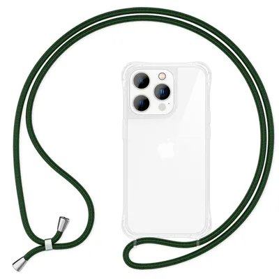 Image de Étui avec chaîne pour iPhone 14 Pro - Étui transparent pour téléphone portable avec cordon à porter autour du cou Vert foncé