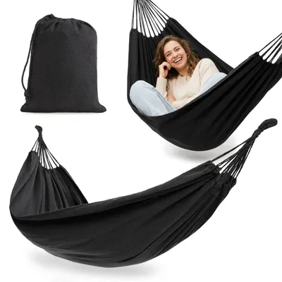 Obrázok produktu pre Záhradná hojdacia sieť – Veľká hojdacia sieť – Štýl boho – S ochranným obalom – Ľahká a kompaktná – Bavlna a polyester – Vhodná do záhrady, na terasu alebo balkón – Šedá farba