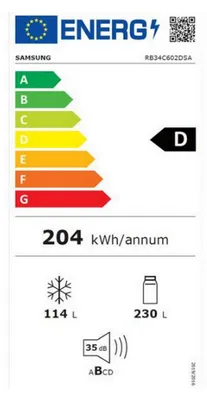 Obrázek produktu pro Samsung RB34C602DSA, 344 l, Beznámrazový systém (chladnička), SN-T, 8 kg/24h, D, Grafit, Stříbrná