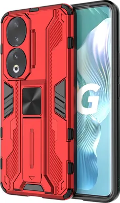 Produktbild von Honor 90 Hülle, Dual Layer PC TPU Bumper Stoßfest Ständer Schutzhülle für Honor 90 Rot