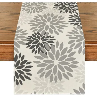 Immagine prodotto di Runner da tavolo a fiori, motivo: dahlie, colore: grigio, dimensioni: 40x100 cm, 100% poliestere