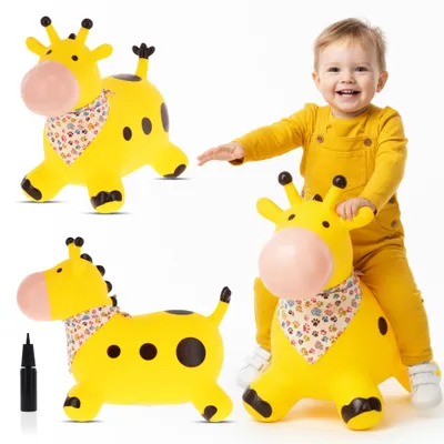 Zdjęcie produktu dla Skoczek dla dzieci do skakania na roczek z pompką Żyrafka żółta z bandaną Sun Baby
