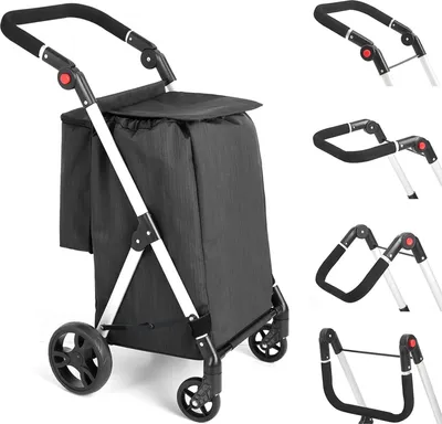 Produktbild von Einkaufswagen mit 4 Rädern und isolierter Kühltasche - 46L Aluminium Einkaufswagen