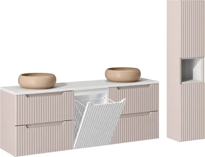 Produktbild von Doppelwaschtisch und Hängesäule 160.4cm Riva mit 4 Schubladen, Kaschmir