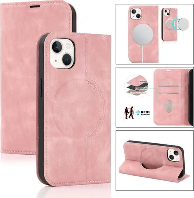 Collage of product images showing a pink iPhone case with various features and angles.