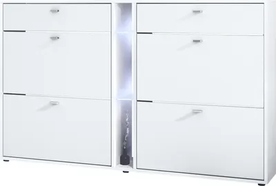 Produktbild von Vladon Schuhschrank Schuhkipper Today 155,5 x 95 x 28 cm, mit weißer LED Beleuchtung,  Germany, Korpus in Weiß matt, Fronten in Weiß matt