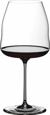A single wine glass filled with red wine, isolated on a white background.