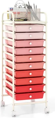 Produktbild von GOPLUS Rollwagen mit 10 Schubladen, Rollregal Badrollwagen, Beistellwagen Haushaltswagen Rollcontainer Badrollwagen Badtrolley Badregal (Rosa Abstufung)