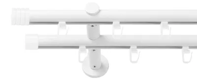 Produktbild von SN Deco Gardinenstange Innenlauf Lille, 19 mm, 2-läufig, Stahl, Komplett-Set mit Ringen, Profilträger, 150 cm, weiß