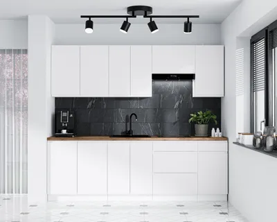 Produktbild von AX LIVING Aquileia Küchenzeile 240 cm – Weiß Matt mit Arbeitsplatte Eiche Artisan