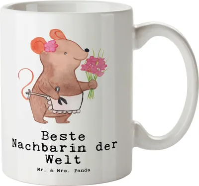 Produktbild von Mr. & Mrs. Panda Kaffeepott Maus Beste Nachbarin der Welt - Weiß - Geschenk, weisse tasse, Geschenkidee, Freundin, Nachbarschaft, Freundschaft, Große Teetasse, Pott