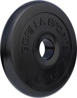 Produktbild von GORILLA SPORTS® Hantelscheiben - 1,25kg Gewichte, 30/31mm Bohrung, Gusseisen, Gummiert, Schwarz - Gewichtsscheiben, Hantelset