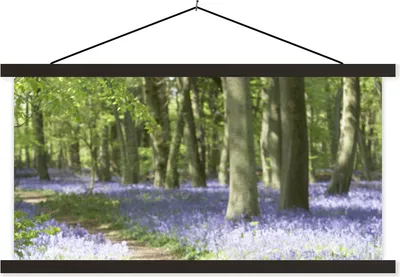 Produktbild von MuchoWow® Textilposter Wald - Weg - Blumen - Lila - Grün - Natur 60x30 cm mit schwarzem Rahmen - Textilien