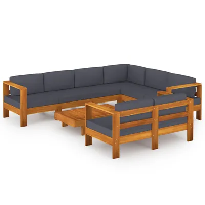 Produktbild von 8-tlg. Garten-Lounge-Set mit Dunkelgrauen Auflagen Akazienholz