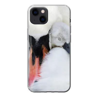 Produktbild von MuchoWow® Handyhülle Schutzhülle Hülle für iPhone 13 mini Nahaufnahme eines Schwans mit Jungen Silikon Softcase Handy Hülle - Softcase