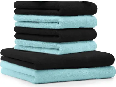 Produktbild von Betz 6-tlg. Handtuch-Set PREMIUM - 2 Liegetücher 4 Handtücher 100% Baumwolle  Farbe: schwarz und türkis