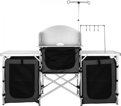 Image de Luxe Table de Cuisine de Camping - Pliable & Portable - Avec Sac de Rangement & Accessoires - Aluminium & MDF - 120×60×95cm