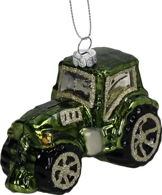 Image de Décoration de Noël en verre, 9,5 cm, figurine de tracteur, vert