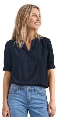 Productafbeelding van Street One korte blouse met split hals en elastische zoom, donkerblauw, maat 40