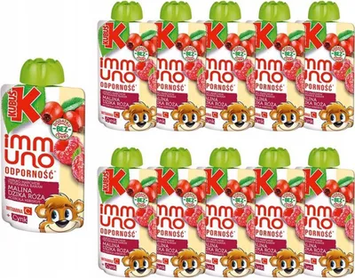 Zdjęcie produktu dla Kubuś Immuno Odporność Mus Jabłko Marchew Banan Truskawka Malina Dzika Róża Acerola Hibiskus 100 G X 10 Sztuk
