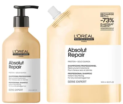 Produktbild von L'Oréal Professionnel – Absolut Repair Shampoo 500 ml + Nachfüllpackung Shampoo 500 ml – Set
