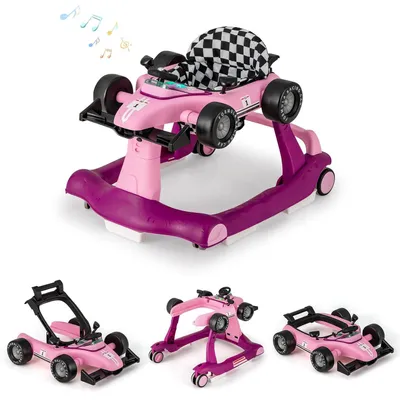 Produktbild von DREAMADE Lauflernhilfe, 4 in 1 Autoförmiger Lauflernwagen mit einstellbarer Geschwindigkeit, Musik & Licht, Babywalker ab 6 Monate (Purpur + Pink)