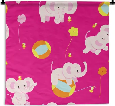 Produktbild von MuchoWow® Wandteppich Wandbehang Elefant - Blumen - Muster 60x60 cm Tapisserie Dekoration Wandtuch - Dekorationen - Wand Decke