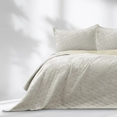 Produktbild von Tagesdecke Bettüberwurf Allzweckdecke Wohndecke Steppdecke Samt Hell Beige 260x280 cm Laila