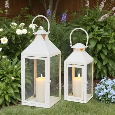 Laternen-Set 2er, 44,5 & 24 cm, Vintage-Stil, Metall, creme