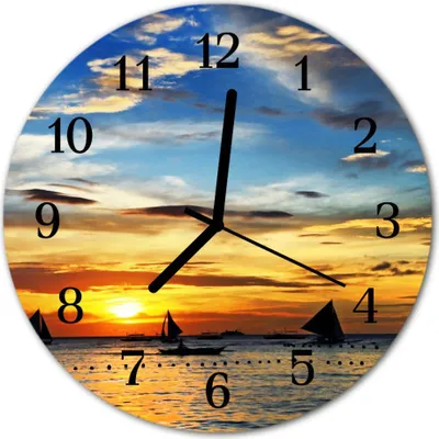 Produktbild von Glasuhr Wanduhr Küchenuhr Echt-Glas 30fi cm Sonnenuntergang orange