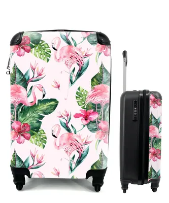 Produktbild von MuchoWow® Koffer Handgepäck Trolley Rollkoffer Kleine Reisekoffer mit 4 Rollen - Muster - Flamingo - Rosa - Cabin Size < 55x40x23 cm & 55x40x20 cm - Fotokoffer - Kabinenkoffer - Boardgepäck - Reise-Box - Reisekoffer - Reisegepäck - Koffer mit Bild - Trolley für Kinder