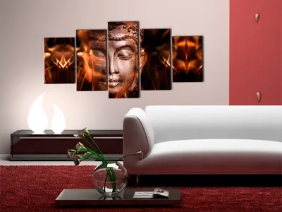 Produktbild von Akustikbild Buddha 200x100 cm Bilder Akustikschaum Hochleistungsschallabsorber Schallschutz Leinwand 5 tlg Wandbild Raumakustik Schalldämmung 030213-26