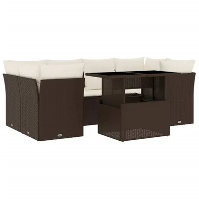 Produktbild von 7-tlg. Garten-Sofagarnitur mit Kissen Braun Poly Rattan