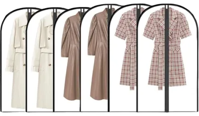 Image de Ensemble de 6 housses de protection imperméables pour vêtements, avec fermeture éclair (couleur : noir)