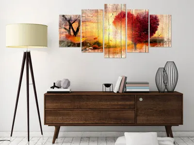Produktbild von Akustikbild Natur Vintage 200x100 cm Bilder Akustikschaum Hochleistungsschallabsorber Schallschutz Leinwand 5 tlg Wandbild Raumakustik Schalldämmung c-C-0065-b-n