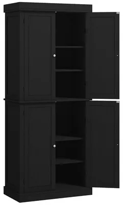 Immagine prodotto di Mobile da Cucina Alto Credenza 76x40,5x184 cm con 6 Ripiani Regolabili e 4 Ante in Legno Nero
