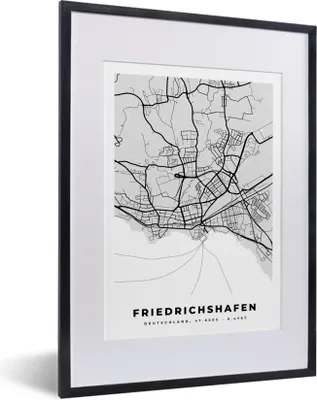 Produktbild von MuchoWow® Gerahmtes Poster Friedrichschafen - Stadtplan - Deutschland - Karte 30x40 cm - Poster mit Schwarzem Bilderrahmen Wandposter Rahmen Foto Bilder - Wandposter Schlafzimmer