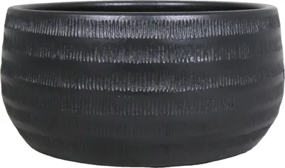 Produktbild von INNA-Glas Keramikschale TIAM mit Rillen, schwarz-matt, 14 cm, Ø 29 cm - Blumenschale