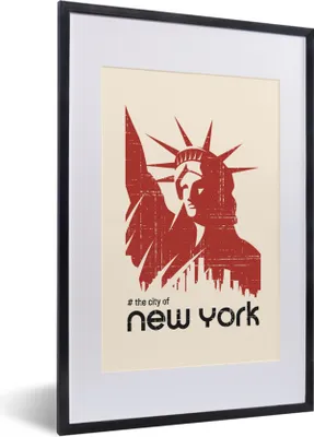 Produktbild von MuchoWow® MuchoWow® Gerahmtes Poster New York - Freiheitsstatue - Rot 40x60 cm - Poster mit zchwarzem Bilderrahmen - Poster in Rahmen