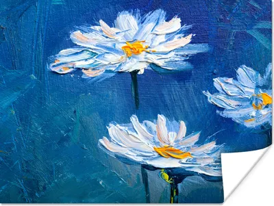 Produktbild von MuchoWow® Poster Gemälde - Ölfarbe - Blumen - Blau 120x90 cm - Wandbild