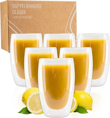 Produktbild von EXITOSO Latte Macchiato Gläser - 6er-Set - aus doppelwandigem Borosilikatglas